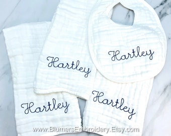 Monogrammed Muslin Burp Cloth Set of 3; Personalized Burp Cloth; Personalized Baby Shower Gift; Embroidered Muslin Burp Cloth Unisex Gift