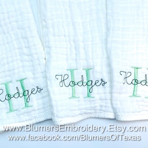 Monogrammed Embroidered Muslin Burp Cloth Set of 3 Personalized Burp Cloth Personalized Baby Shower Gift Muslin Burp Cloth Unisex Gift
