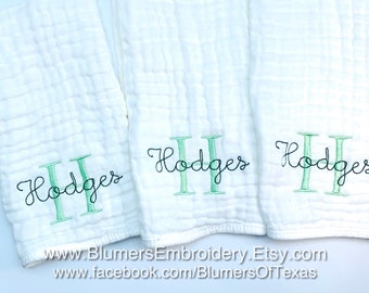Monogrammed Embroidered Muslin Burp Cloth Set of 3; Personalized Burp Cloth; Personalized Baby Shower Gift; Muslin Burp Cloth Unisex Gift