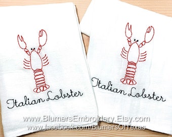 Monogrammed Lobster Flour Sack Dish Cloth, Bodysuit, T Shirt, Bib, Burp Cloth; Crawfish Girls Boys Baby Monogram Personalized Kitchen Gift