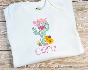 Cactus Cowboy Cowgirl Western Personalized Bodysuit/T Shirt/Burp Cloth/Bib; Southwestern Monogrammed Embroidered Sketch Horse/Pony/TeePee