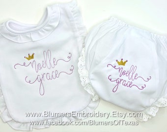 Monogrammed Baby Bloomers, Personalized Diaper Cover/Bib/Burp Cloth, Baby Girl Bloomers, Custom Monogram Newborn Bloomers, Photo Shower Gift