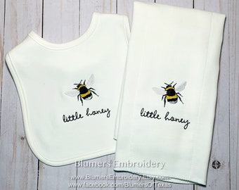 Honey Bee Modern Retro Scandinavian Style Newborn Baby Gift, Personalized Unisex Gown/Bodysuit/Shirt/Burp/Bib; Baby Shower Embroidered Gift