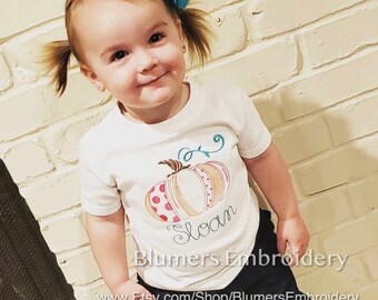 Personalized Girls Thanksgiving Pumpkin Shirt Girls Monogrammed Embroidered T Shirt or Bodysuit Monogram Fall Pumpkin Patch Halloween Top
