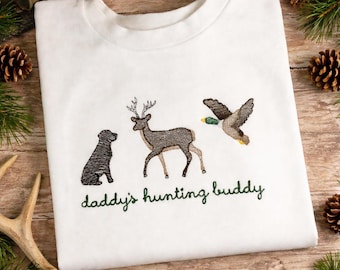 Boys Personalized Hunting Shirt Dog Deer Duck Embroidered T Shirt Monogrammed Hunter Baby Bodysuit Daddy's Hunting Buddy Monogram T-Shirt
