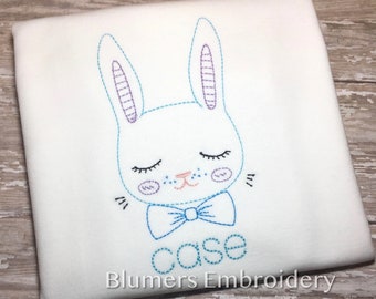 Easter Bunny Rabbit Bodysuit, T Shirt, Bib, Burp Cloth, Gown; Personalized Baby Infant Monogrammed Personalized Embroidered Vintage Sketch