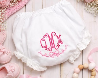 Monogrammed Baby Bloomers Personalized Embroidered Diaper Cover Bib Burp Cloth Baby Girl Custom Monogram Newborn Bloomers Photo Shower Gift