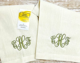 Monogrammed Embroidered Linen Guest Hand Towel, Custom Monogram Tea Towel Bathroom Hand Towel Cloth Wedding Shower Hostess Housewarming Gift
