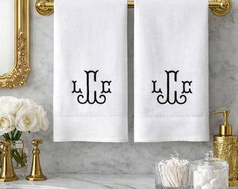 Monogrammed Linen Guest Hand Towel Custom Monogram Initials Tea Towel Bathroom Hand Towel Wedding Shower Hostess Housewarming Gift