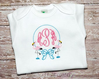 Flamingo Baby Outfit; Personalized Shirt/Bodysuit/Gown/Bib/Burp Cloth Monogrammed Flamingo Sketch Frame Embroidered Newborn Baby Shower Gift