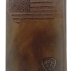 Customized ARIAT Faded Flag  Trifold Leather Wallet