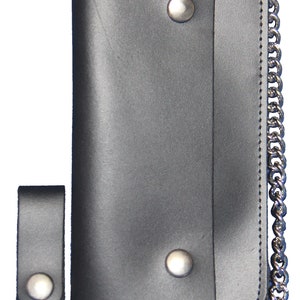Cartera de cadena larga negra de cuero personalizada. HECHO EN EE.UU.