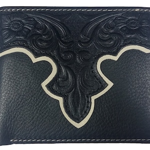 Custom Montana West Tooled Leather Bi-fold Wallet (Negro y Café)