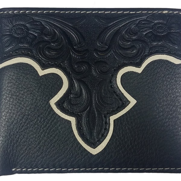 Custom Montana West Tooled Leather Bi-fold Wallet (Black and Coffee)