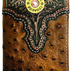 Cartera de cuero con tres pliegues y estampado de avestruz ARIAT personalizada