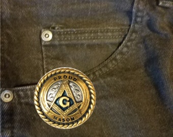 Proud Mason Out of the Pocket Key Holder 1 3/4 Inch Diameter Clip On Key Badge