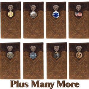 Custom Ariat Premium Shield Tri-fold Wallet Tan Military Mason Fireman Police DTOM, muchos más