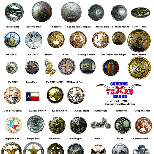 Decorative Screw Back Concho Military Masonic Texas Cowboy Church Ranger Fire Police and You Choose your Own Concho