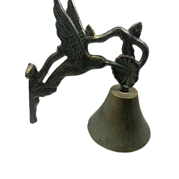 Unique Large Cast Iron Hummingbird Bell (Turquoise & Copper Patina