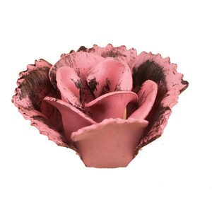 A dozen hand painted small bi-color tin roses in powder blue, pink, and red image 3