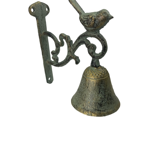 Unique Cast Iron Songbird Bell (Turquiose & Copper Patina Finish)