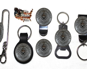 The Lone Star State of Texas, Texas Seal Concho Bottle Opener, Key Fob,  Key Holder, or Money Clip