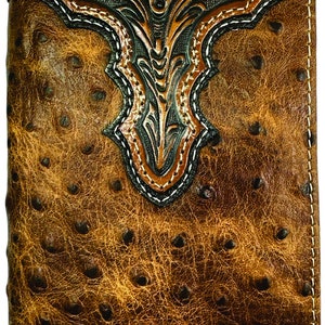Custom ARIAT Tooled Ostrich Long Rodeo Leather Wallet