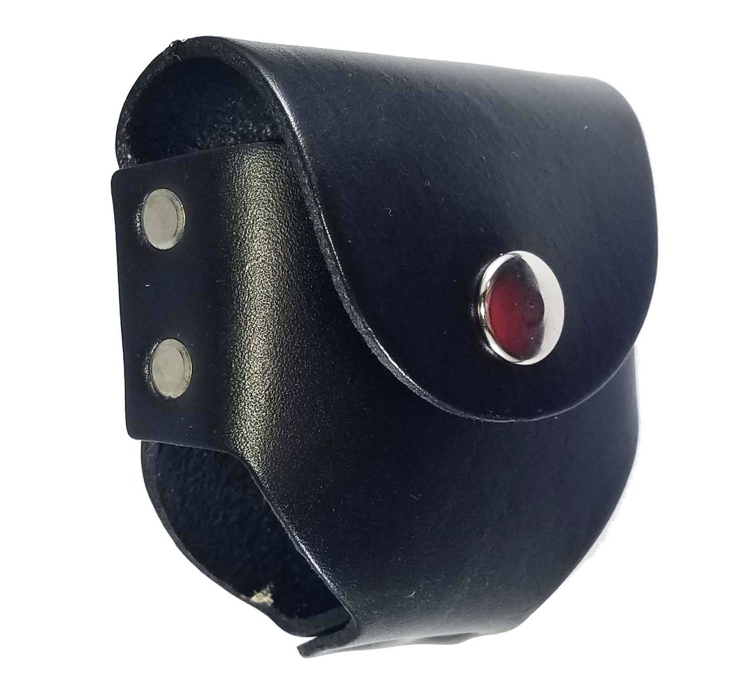 Customized Genuine Leather Snuff Can Holder With Snap Closure black or