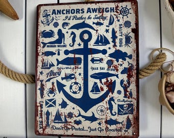 Rustic-Anchors Aweigh Metal Sign