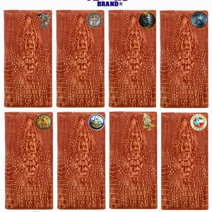 Cartera Gator larga con bloqueo RFID de cuero Montana West personalizada, color marrón