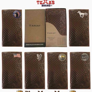 Customized Ariat Tan Floral Weave Long Top Grain Leather Rodeo Wallet