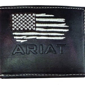 Anpassbare ARIAT Ghost Flag Bi-Fold Ledergeldbörse (Braun mit (schwarz / weißer Flagge)