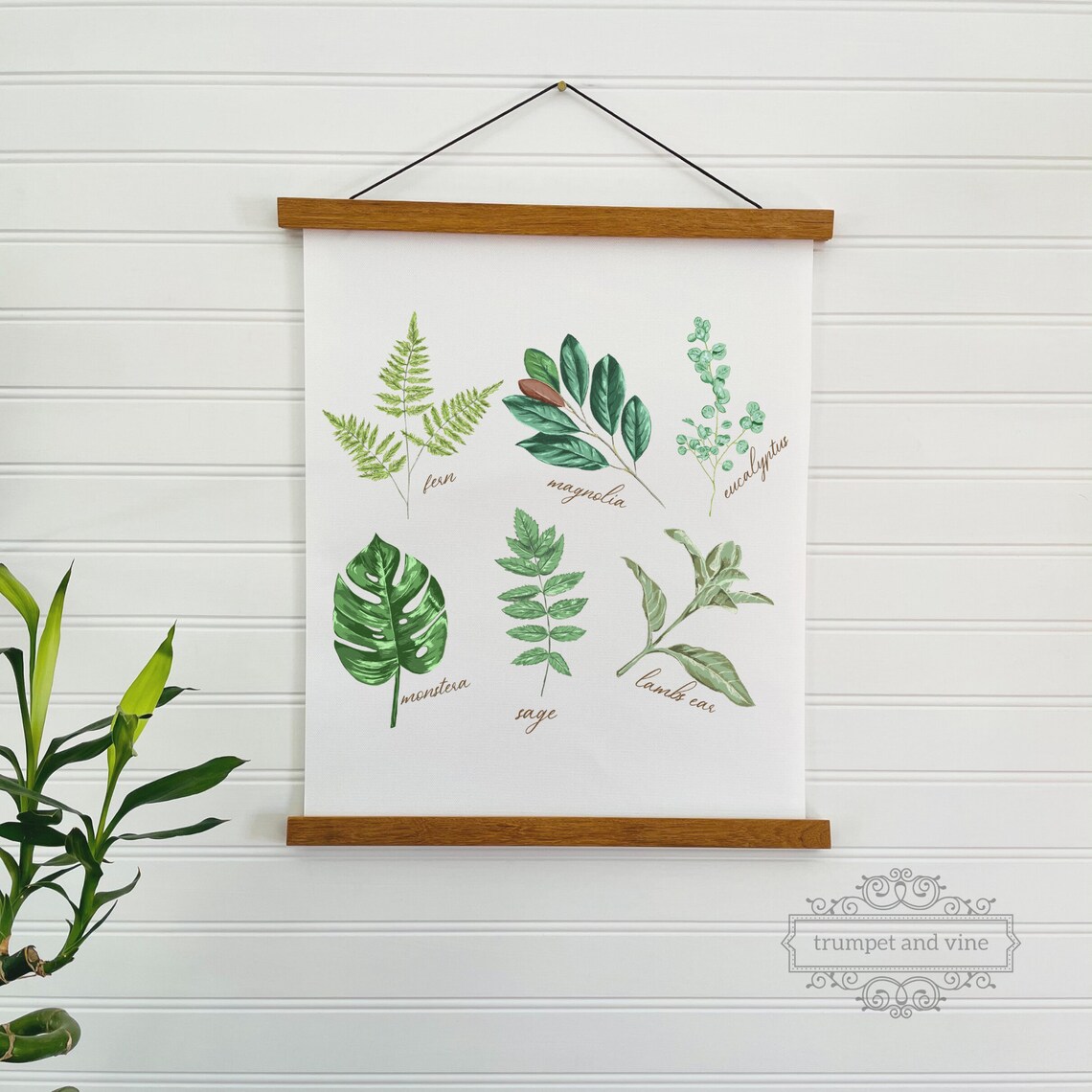 BOTANICAL HANGING CANVAS print Scroll Wall Hanging Framed Etsy