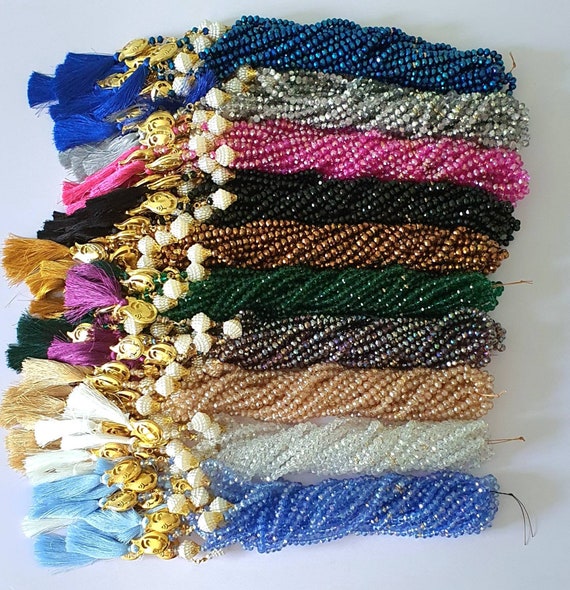 Crystal 99 Bead Tasbeeh: Muslim Prayer Beads, Handmade Rosary