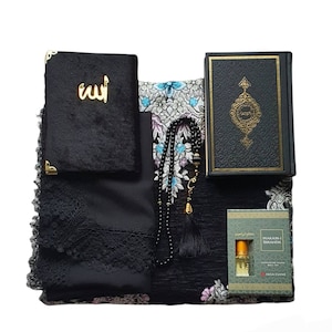 Personalized Islamic Gift Set: Quran, Prayer Mat, Tasbih, Hijab & Essence