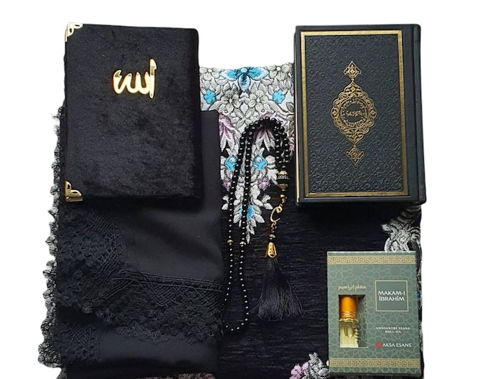 Custom Thick Prayer mat Quran+Dua Book Hijab+Tasbeh+Essence FULL SET Nikaah Gift Eid Mubarak Hifz Quran Completion Ramadan Valentine Gifts