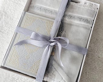 Custom Prayer Rug Set: English Arabic Translate Quran, Tasbih, Islamic Gift Box