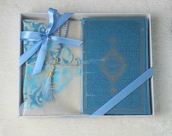 Large Faux Leather Quran Gift Set: Uthmani Script, Pearl Tasbih & Prayer Mat