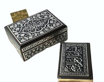 Black Silver color Plated Qur'an With Wooden Box | Quran | Holy Book | Islamic Wedding | Qur'an al-Kareem | Nikaah Gift | Graduation Gift |