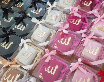 Mini Quran Set of 5: Velvet Cover, Pearl Tasbih - Islamic Gift