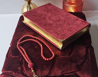 Velvet Quran Gift Set, Soft Prayer Mat, Pearl Tasbih, Islamic Eid Ramadan Gift