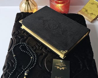 Velvet Quran Gift Set, Soft Prayer Mat, Pearl Tasbih, Islamic Eid Ramadan Gift