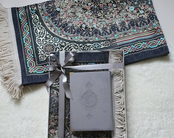 Grey Thick Prayer rug Quran gift | Islamic gifts | Nikkah gift | Nikaah Wedding Gift | Fathers Mother's day Muslim Islam | Anniversary gifts