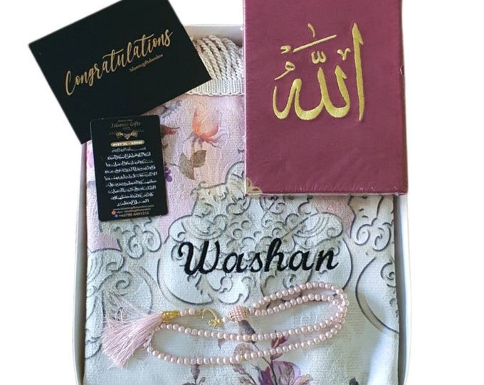 Personalized Prayer Mat, Prayer Rug Islam Muslim Ramadan Gift Set, Islamic Gift, Quran Tasbih Gift, Eid Gift, Birthday Gifts, Ameen Favors