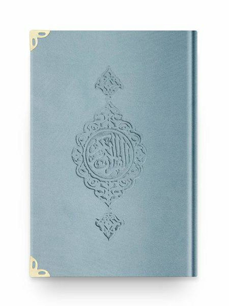 Velvet Qur'an Al-Kareem Holy Quran Book Arabiq Language Uthmani Script Kuran, Best Father's Gift for him Salah Gift, Muslim Quran Book Blue