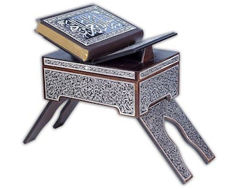 Black, Silver Colour Plated Qur'an With Chest and Holder (Medium Size 20x14cm)