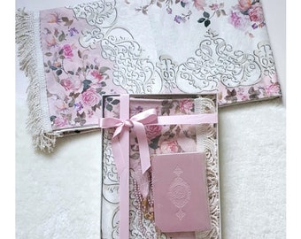 Islamic Gift Set: Velvet Quran, Prayer Rug, Pearl Tashih