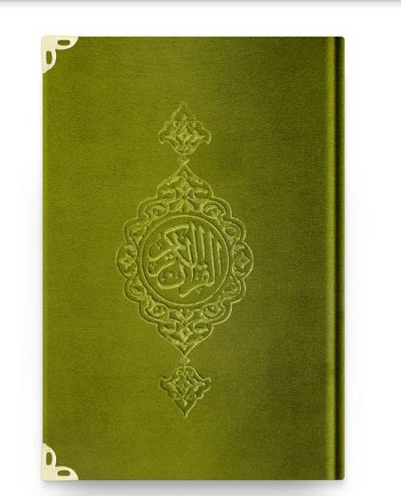 Velvet Qur'an Al-Kareem Holy Quran Book Arabiq Language Uthmani Script Kuran, Best Father's Gift for him Salah Gift, Muslim Quran Book Green