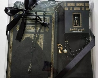 Kaaba Design Nikkah Gift Set: Quran, Prayer Rug, Tasbih