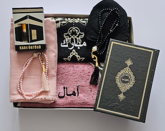 Personalized Islamic Gift Set: Quran, Prayer Rug, Tasbih, Oud